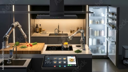 Wallpaper Mural Futuristic Smart Kitchen with Robot Arms Assisting in Food Preparation Process Seamlessly Torontodigital.ca