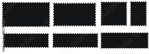 Postage stamp set. Set of blank rectangle and square Postage stamp frames. Blank postage stamp. Clean postage stamp template. Postage icon. Mockup postage stamps. Blank postage stamp borders templates