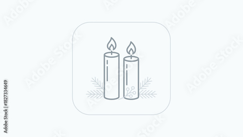 Elegant Line Art Lit Candles with Winter Branches and Berries Icon