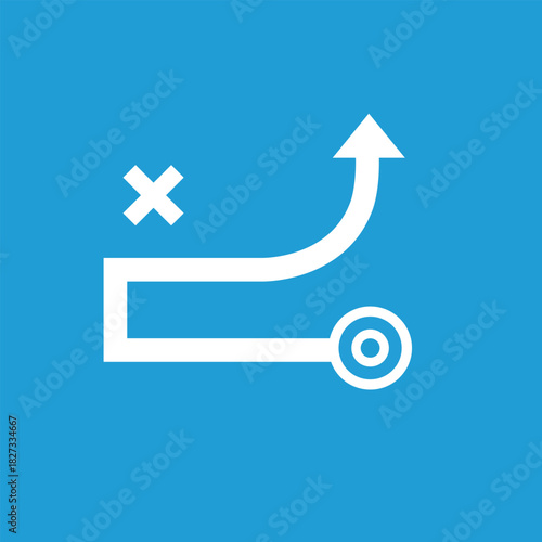 Business strategy and planning icon with a path, starting point, and an arrow indicating direction