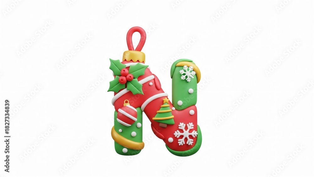 Obraz premium Whimsical Christmas Letter N Ornament with Festive Decorations