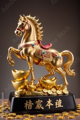 Golden Rearing Horse Feng Shui Statue on Wealth Base, luxury home decor style