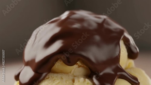 durian ice cream with chocolate, urian ice cream, A beautifully plated Wiener Schnitzel on an elegant white Michelin-style plate. 4K