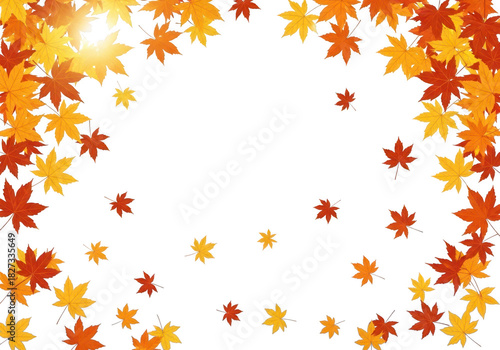Autumn leaves frame isolated on transparent background with copy space in center