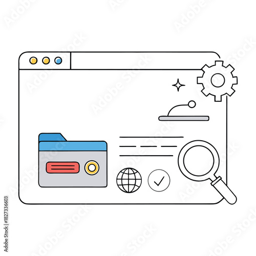A user types keywords into a search bar as an SEO-optimized website appears in results, showcasing clear structure, fast loading, and targeted content to boost visibility.
