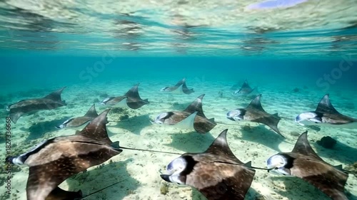 Wallpaper Mural Majestic School of Eagle Rays Swimming Gracefully in Turquoise Tropical Waters Shallow Seabed Torontodigital.ca