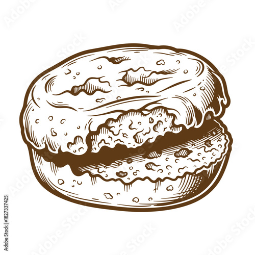 Detailed hand drawn sketch vintage illustration of a delicious biscuit isolated on white