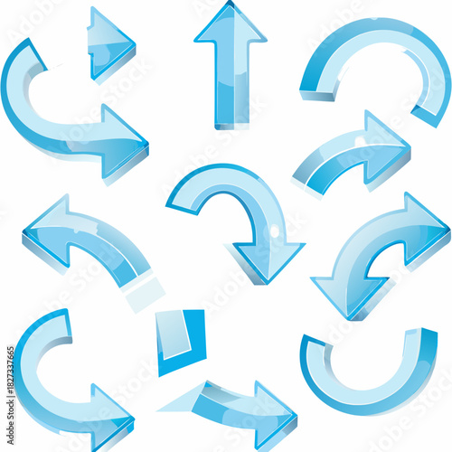 Collection of glossy blue arrows pointing in various directions