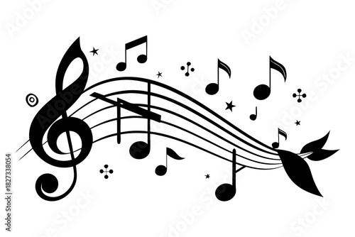 Music background with treble clef and musical notes illustration