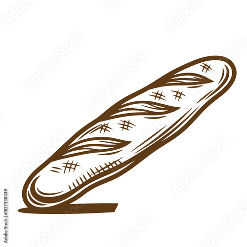 Hand drawn illustration of a delicious crusty baguette bread sketch vintage isolated on white