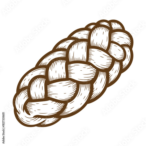 Hand drawn illustration of a braided loaf of bread styled with a sketch vintage design