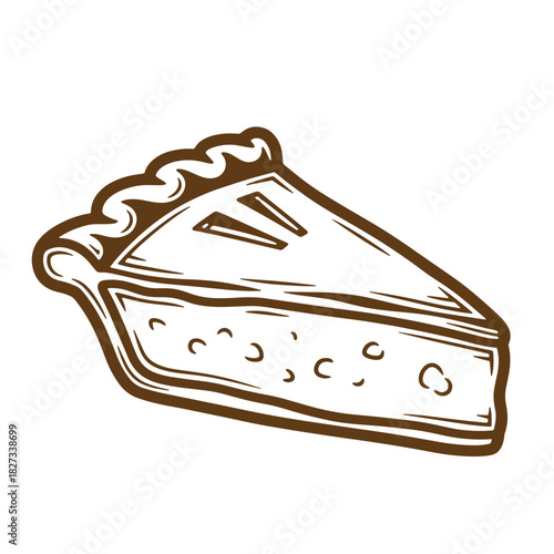 Hand drawn illustration of a delicious slice of pie perfect for menus or recipes