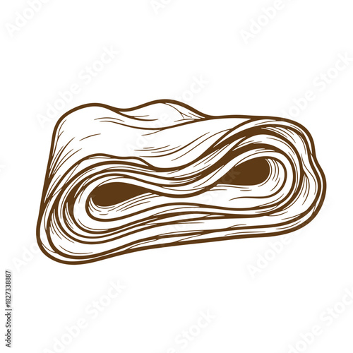 Hand drawn illustration of a sketch vintage style puff pastry dessert with layered texture