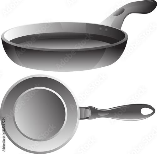 Frying Pan Kitchen Grey Vector Draw Design Funny Cute Eat Cartoon