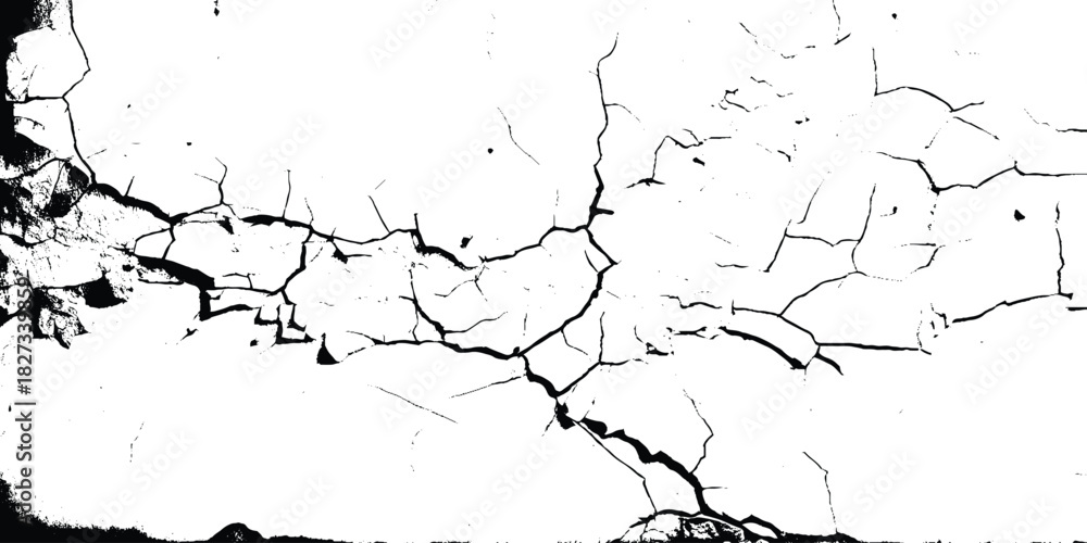 Naklejka premium Cracks on the concrete wall. Cracks isolated on white background. Texture for overlay. Wall Background. For designers to apply texture cracks to objects.