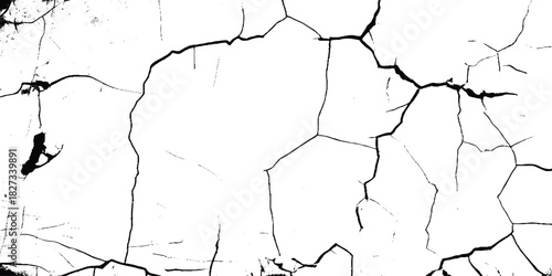 Cracks on the concrete wall. Cracks isolated on white background. Texture for overlay.  Wall Background. For designers to apply texture cracks to objects.