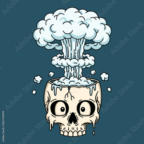 Skull with Mushroom Cloud A Cartoonish Depiction of Mental Overload.
