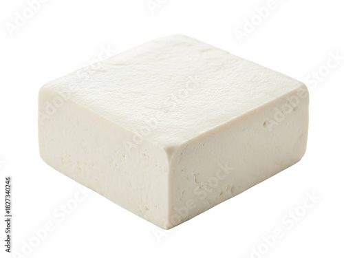 Tofu block smooth white protein isolated on bright white background