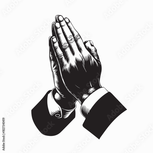 Praying Hands Black And White Images Vector illustration on white background