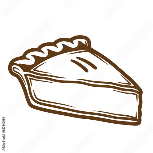 Illustration of a delicious slice of pie in a vintage sketch style isolated on white