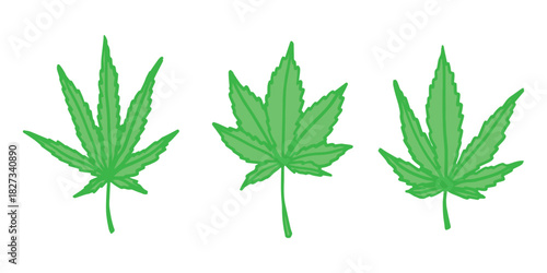 Set of hand drawn cannabis leaf Medicine marijuana Hemp leaves clipart in doodle style Single element for print, web, design, decor
