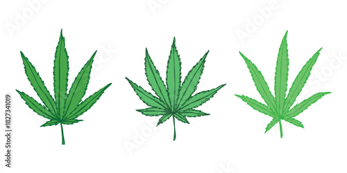 Set of hand drawn cannabis leaf Medicine marijuana Hemp leaves clipart in doodle style Single element for print, web, design, decor