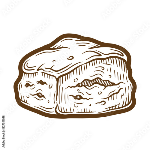 Vintage brown sketch illustration of a delicious and rustic baked scone isolated on white
