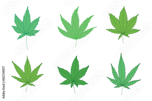 Set of hand drawn cannabis leaf Medicine marijuana Hemp leaves clipart in doodle style Single element for print, web, design, decor