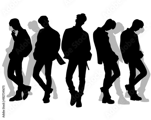 Silhouette of handsome men, male idol group, icon isolated on white background, type 4