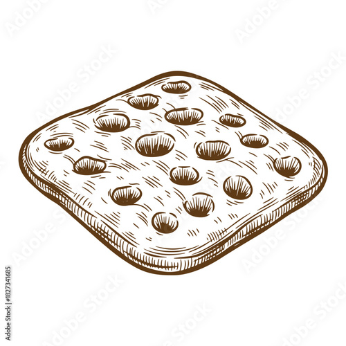 Vintage sketch illustration of a square cracker with detailed texture and hand-drawn style