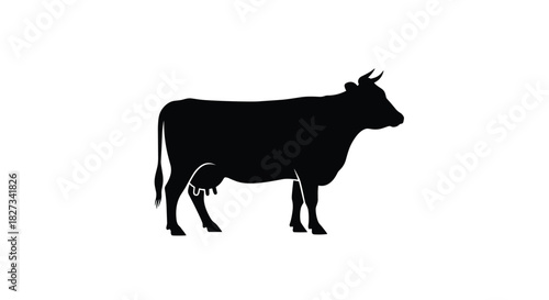 Black silhouette of a standing dairy cow with udders, shown in a side profile view on a clean white background.