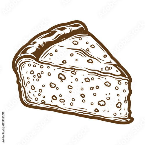 Vintage sketch of a delicious slice of cheesecake isolated on a white background