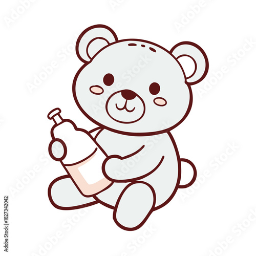 Baby Bear Holding Milk Bottle Cute Cartoon silhouette