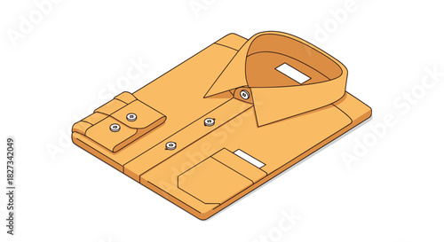 A stylish orange dress shirt, perfectly folded with visible buttons and a classic collar, depicted in a clean isometric illustration.
