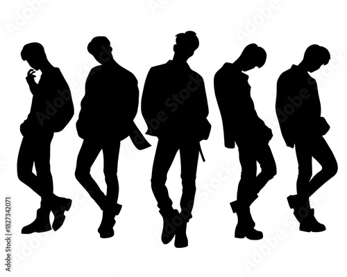 Silhouette of handsome men, male idol group, icon isolated on white background, type 3