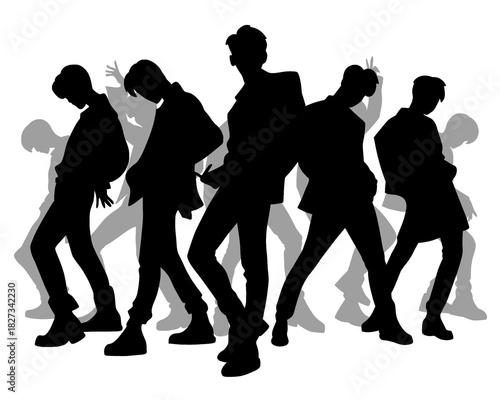 Silhouette of handsome men, male idol group, icon isolated on white background, type 5