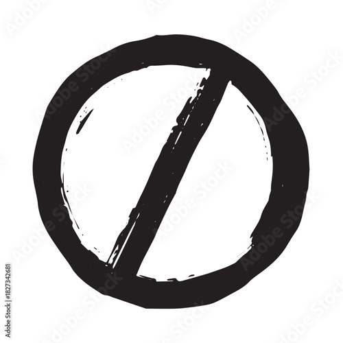Hand drawn prohibition sign No entry symbol Black circle with cross line clipart in doodle style Ban Restriction Forbidden stop Single element for print, web, design