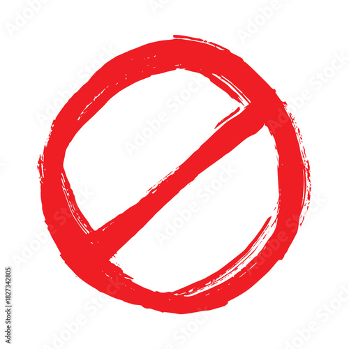 Hand drawn prohibition sign No entry symbol Red circle with cross line clipart in doodle style Ban Restriction Forbidden stop Single element for print, web, design