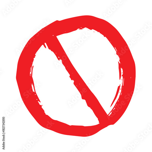 Hand drawn prohibition sign No entry symbol Red circle with cross line clipart in doodle style Ban Restriction Forbidden stop Single element for print, web, design