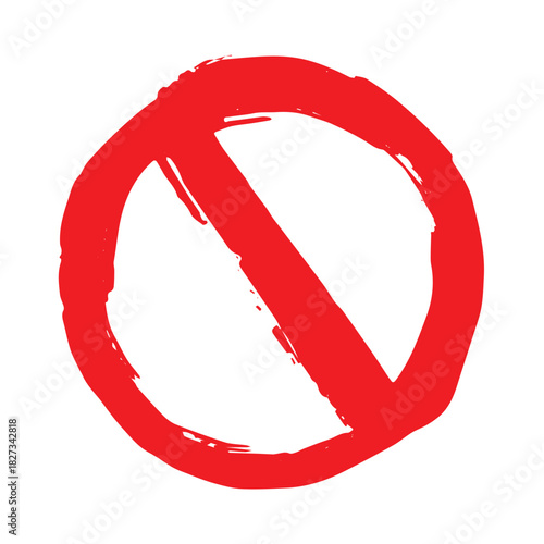 Hand drawn prohibition sign No entry symbol Red circle with cross line clipart in doodle style Ban Restriction Forbidden stop Single element for print, web, design