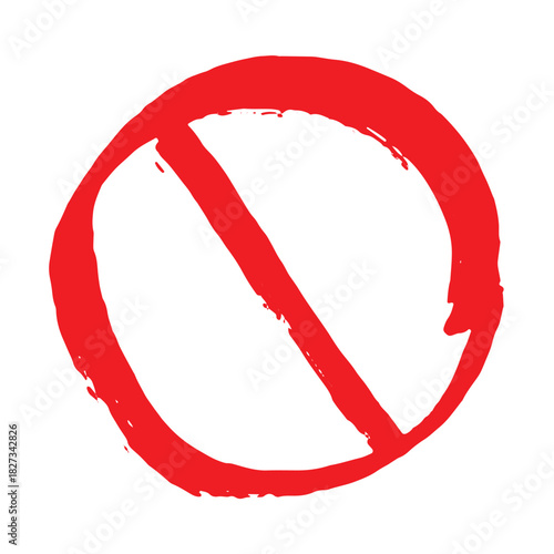 Hand drawn prohibition sign No entry symbol Red circle with cross line clipart in doodle style Ban Restriction Forbidden stop Single element for print, web, design