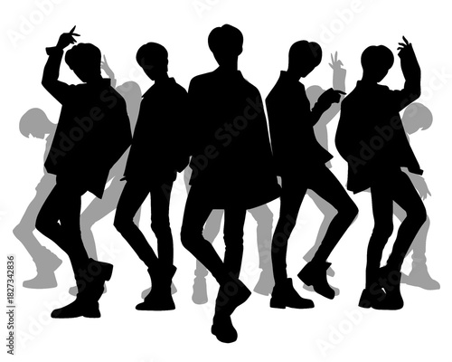 Silhouette of handsome men, male idol group, icon isolated on white background, type 7