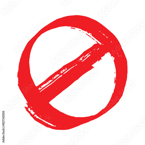 Hand drawn prohibition sign No entry symbol Red circle with cross line clipart in doodle style Ban Restriction Forbidden stop Single element for print, web, design