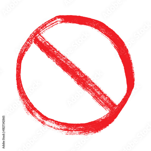 Hand drawn prohibition sign No entry symbol Red circle with cross line clipart in doodle style Ban Restriction Forbidden stop Single element for print, web, design