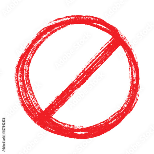 Hand drawn prohibition sign No entry symbol Red circle with cross line clipart in doodle style Ban Restriction Forbidden stop Single element for print, web, design