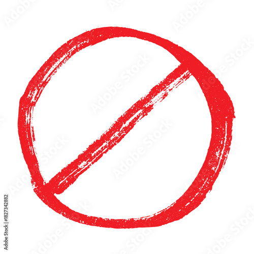 Hand drawn prohibition sign No entry symbol Red circle with cross line clipart in doodle style Ban Restriction Forbidden stop Single element for print, web, design