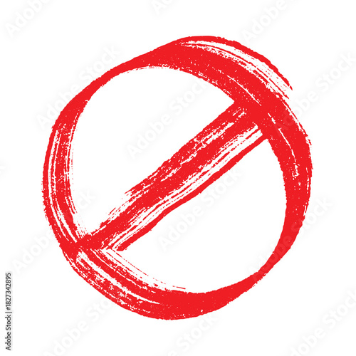 Hand drawn prohibition sign No entry symbol Red circle with cross line clipart in doodle style Ban Restriction Forbidden stop Single element for print, web, design