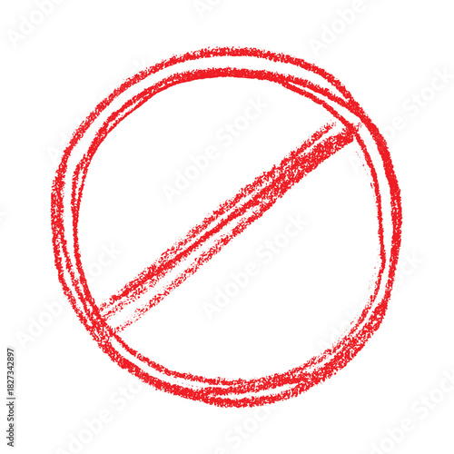 Hand drawn prohibition sign No entry symbol Red circle with cross line clipart in doodle style Ban Restriction Forbidden stop Single element for print, web, design