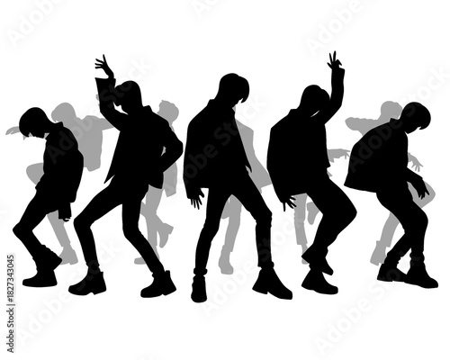 Male idol group silhouette, kpop idol dancing, icon isolated on white background, model 1