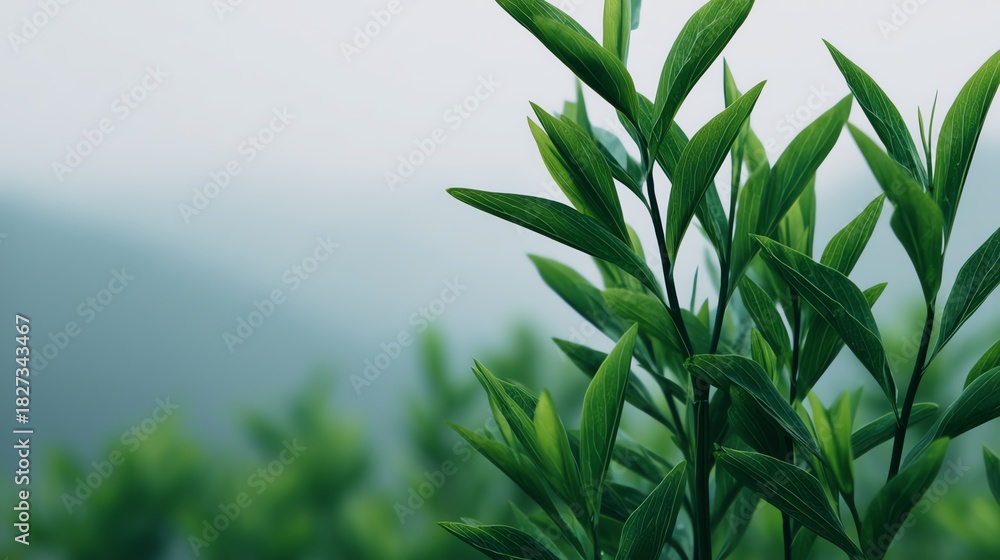 Fototapeta premium Gentle fog behind simple plant form, wellness, quiet restorative calm